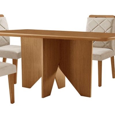 Mesa Evora 120 Mdf Com 4 Cadeiras Melissa Veludo Creme-naturalle-naturalle