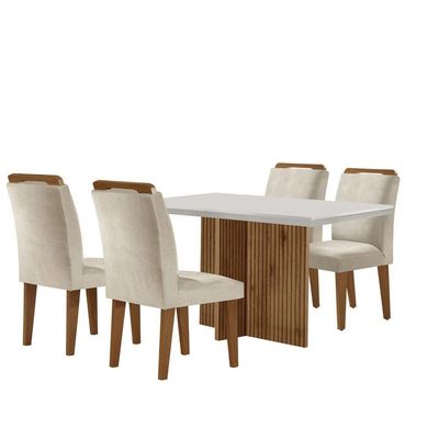 Sala De Jantar Mesa + 4 Cadeiras Creme Off White E Imbuia