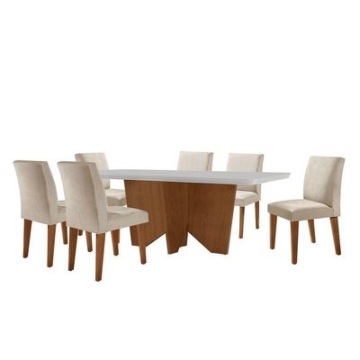 Conjunto Mesa Jantar Evora 180cm 6 Cad. Grecia Rufato creme
