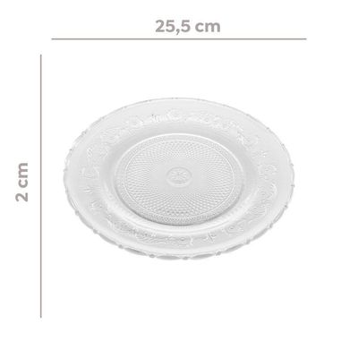 Jogo 10 Pratos Rasos De Jantar De Vidro Angel 25,5cm Lyor