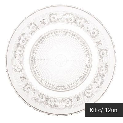 Jogo 12 Pratos Rasos De Jantar De Vidro Angel 25,5cm Lyor