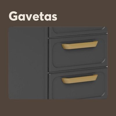 Cozinha Compacta Aço 6 Portas 2 Vidros 2 Gavetas Bella Bertolini Grafite Branco