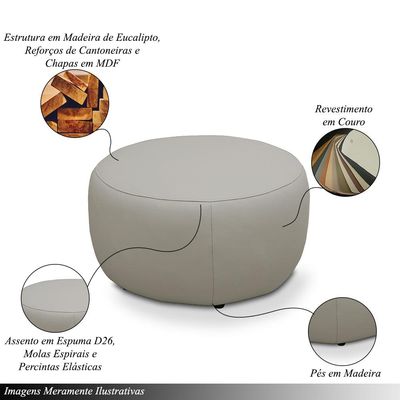 Puff Decorativo Mariele Sala de Estar Pés em Madeira Couro Bege G88 - Gran Belo