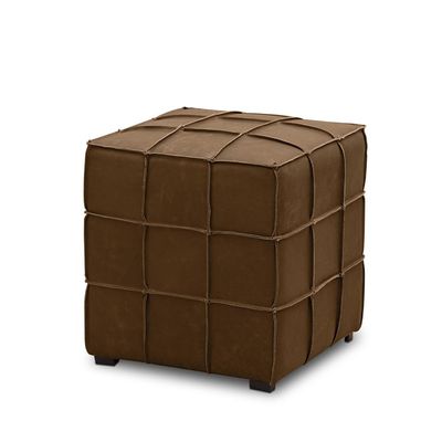 Puff Decorativo Augusto 43cm Sala de Estar Couro Marrom Claro Manchado G88 - Gran Belo