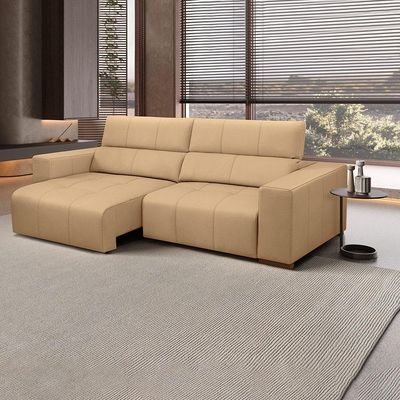 Sofá Decorativo Barbosa 3 Lugares Sala de estar 250cm Reclinável e Retrátil Couro Nude G88 - Gran Belo