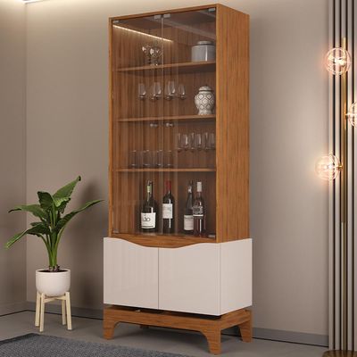 Cristaleira Para Sala de Jantar Bar Adega 2 Portas Clarice D05 Freijó Off White - Lyam Decor