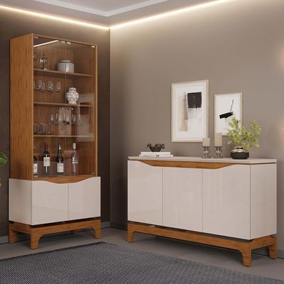 Cristaleira Para Sala de Jantar Bar Adega 2 Portas Clarice D05 Freijó Off White - Lyam Decor