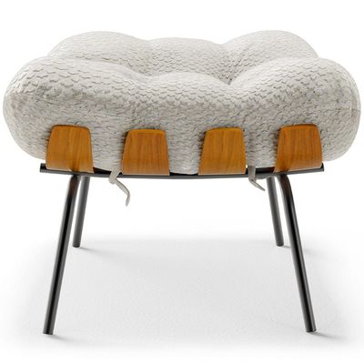 Puff Decorativo Sala de Estar Costela L02 Bouclê Cru - Lyam Decor