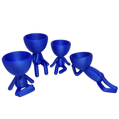 Kit 4 Vasos Suculentas Decoração Robert Plant Vaso 3D Decorativo Azul Metálico