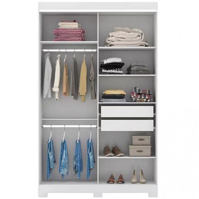 Guarda Roupa Solteiro Bartira América com Espelho 2 Portas 2 Gavetas Branco