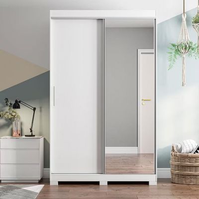 Guarda Roupa Solteiro Bartira América com Espelho 2 Portas 2 Gavetas Branco