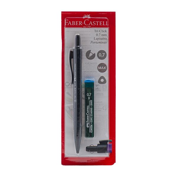 Lapiseira Faber-Castell Tri Clik 0.7mm Coress com Mina Refil 0.7mm Preto