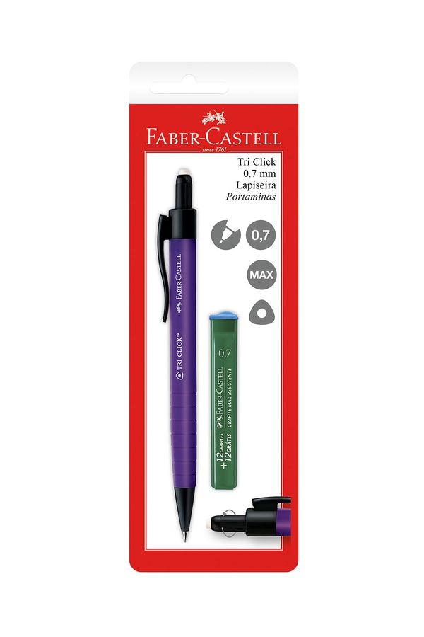 Lapiseira Faber-Castell Tri Clik 0.7mm Coress com Mina Refil 0.7mm Lilás