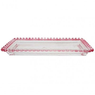 Travessa Retangular 30 Cm De Cristal Borda Coração Rosa Lyor