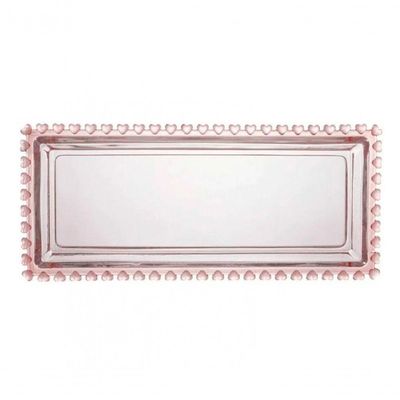 Travessa Retangular 30 Cm De Cristal Borda Coração Rosa Lyor
