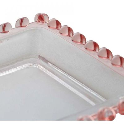 Travessa Retangular 30 Cm De Cristal Borda Coração Rosa Lyor