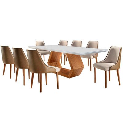 Sala De Jantar 8 Cadeiras Off White/imb./tuirm Caramelo