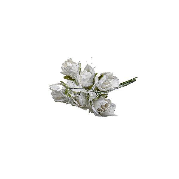 Buquê Botão Rosa de Papel Mini com Renda com 6 Unidades Branco
