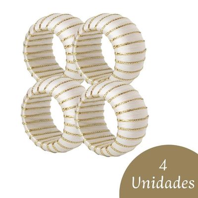 Conjunto C-4 Porta Guardanapo Natalino Listrado Branco E Dourado Natal 5x3cm Cromus
