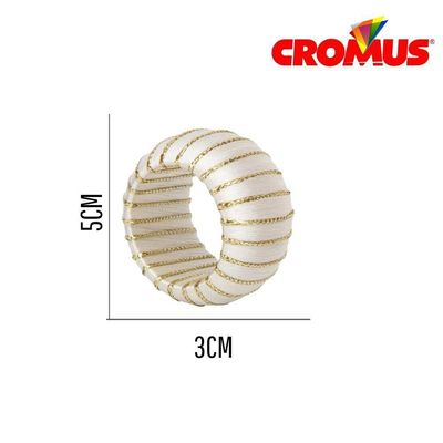 Conjunto C-4 Porta Guardanapo Natalino Listrado Branco E Dourado Natal 5x3cm Cromus