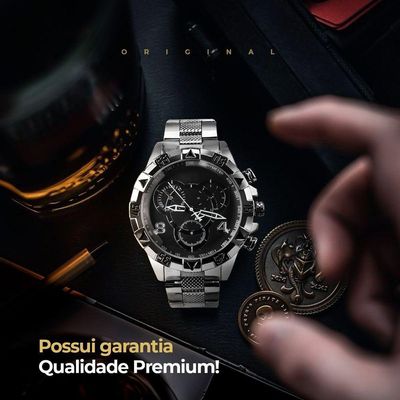 Relogio Aço Inox Prata Prova Dagua + Corrente Cruz + Caixa Casual Presente Grande Original Social