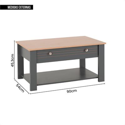 Mesa De Centro Para Sala De Estar Cinza Canada Caemmun