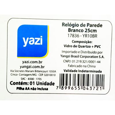 Relógio de parede Yazi 25cm Branco