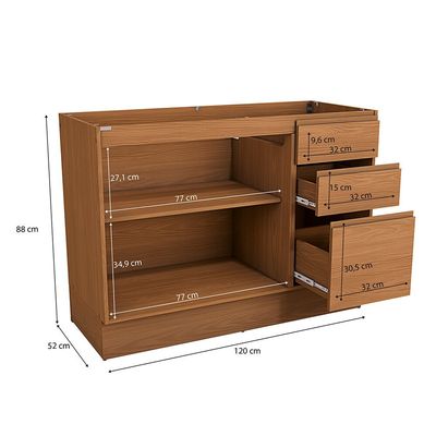 Balcão 120 cm 2 Portas 3 Gavetas Kappesberg Ciela - R626 Canela