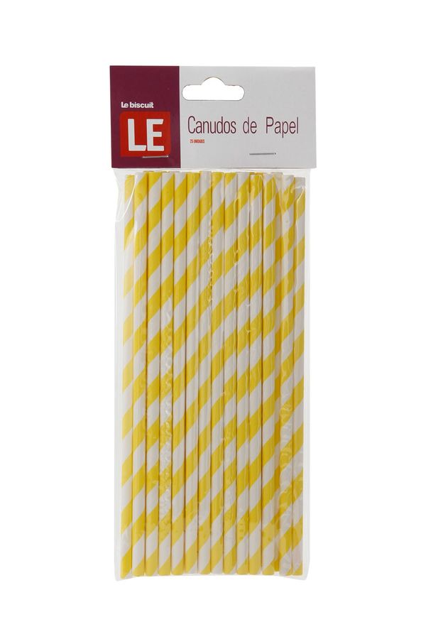 Canudo de Papel Le com 25 Unidades Listrado Amarelo
