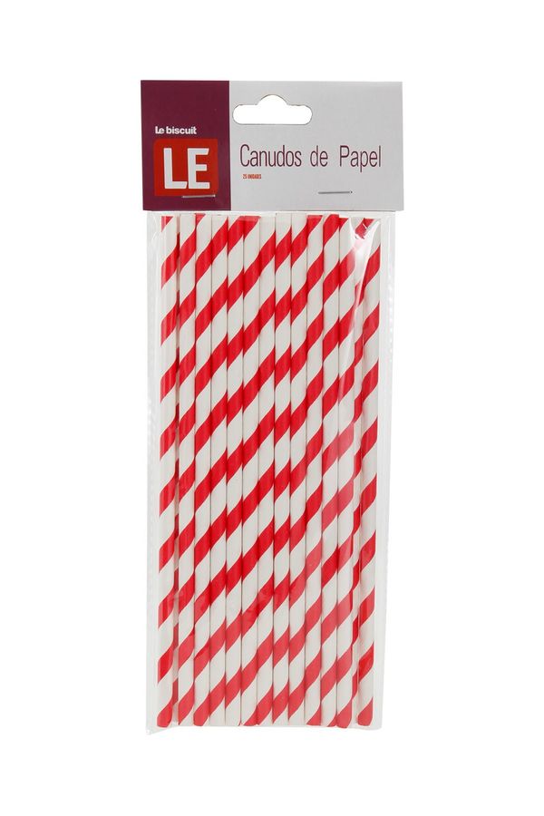 Canudo de Papel Le com 25 Unidades Listrado Vermelho