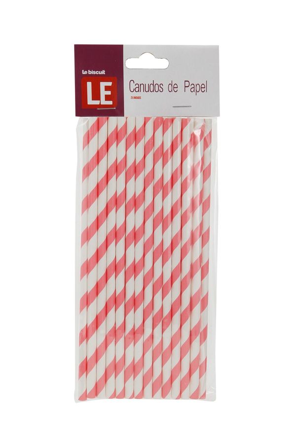 Canudo de Papel Le com 25 Unidades Listrado Rosa