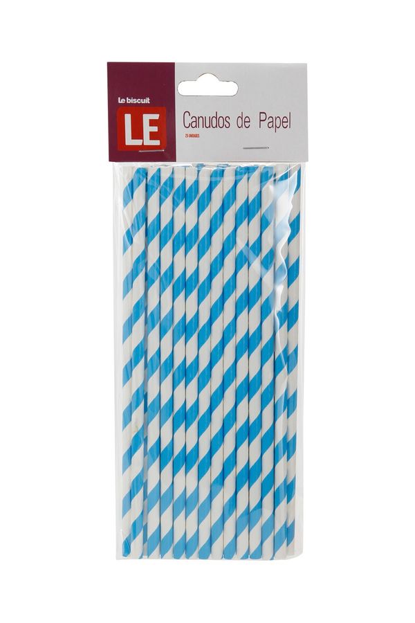 Canudo de Papel Le com 25 Unidades Listrado Azul