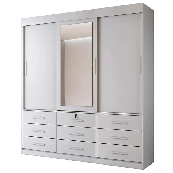Armário Benetil Vision 100 MDF com 3 Portas, 9 Gavetas, 7 Prateleiras Branco Armário Benetil Vision 100 MDF com 3 Portas, 9 Gavetas, 7 Prateleiras Branco