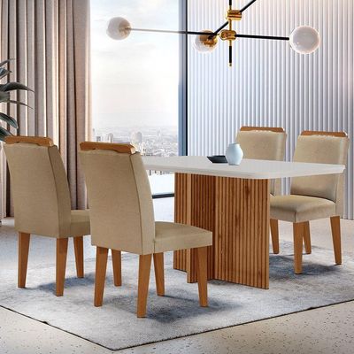 Mesa Olimpia 120cm Mdf Canto Reto Com 4 Cadeiras Athenas