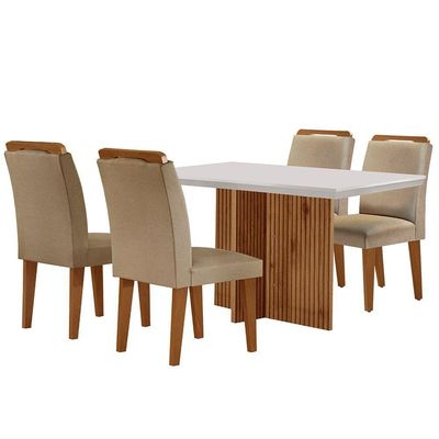 Mesa Olimpia 120cm Mdf Canto Reto Com 4 Cadeiras Athenas
