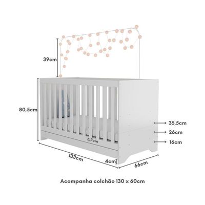 Berço 3 Em 1 Com Colchão Incluso Pipoca Multimóveis Bb0527c Branco