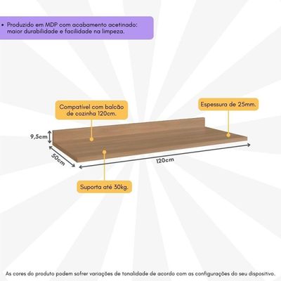 Tampo Mdp 25mm Para Balcão De Cozinha 120cm Havana Multimóveis Cr20314 Rovere