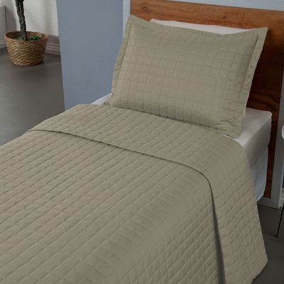 Kit Cobre Leito Colcha Monaco Solteiro Dupla Face 2 Peças - Cáqui