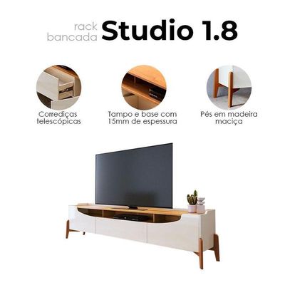 Rack Bancada Ambiene Studio Com Painel Para Tv Loft 1.8 Off White Nature - Imcal