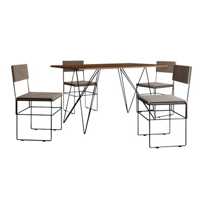 Mesa Jantar Industrial Trama 1,40x0,80m Amêndoa Com 4 Cadeiras Estofadas Vitória Bege E Preta Marrom
