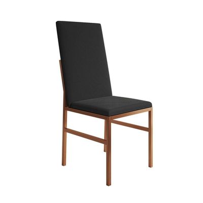 Conjunto De Jantar Mesa Mônaco Premium 90cm Preta Com 4 Cadeiras Estofadas Pretas Base Cobre Preto