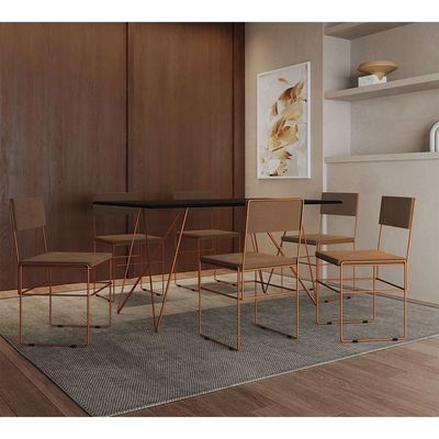 Kit 6 Cadeiras De Jantar Industrial Estofadas Veludo Marrom Base Cobre Vitoria Marrom