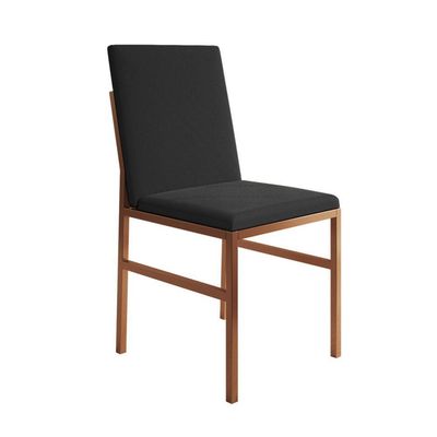 Conjunto De Jantar Mesa Mônaco 90cm Tampo Imbuia Com 4 Cadeiras Pretas Base Cobre Preto