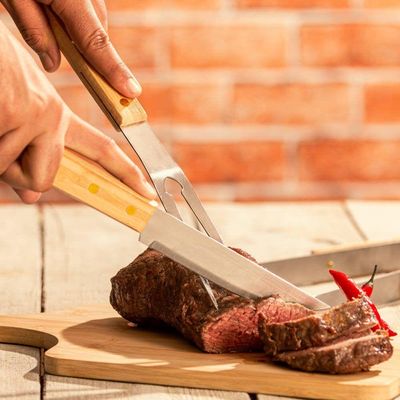Faca Para Churrasco Aço Inox E Cabo Bambu 37 Cm Lyor