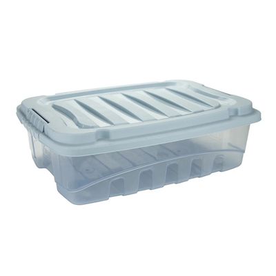 Caixa Organizadora Plasútil Gran Box Baixa em Plástico Azul 9,3l Cinza