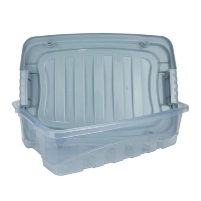 Caixa Organizadora Plasútil Gran Box Baixa em Plástico Azul 9,3l Cinza
