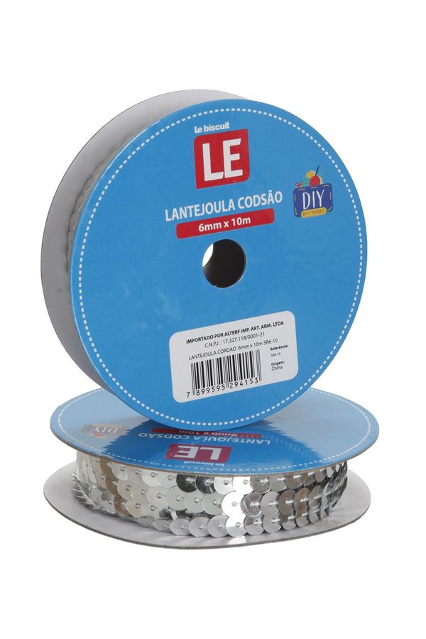 Lantejoula Cordão 6mmx10m Prata