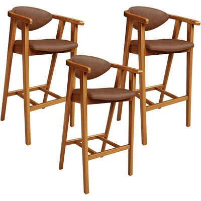 Kit 04 Banquetas Alta Cozinha Bancada Bar Sala de Jantar Fixa Cecília L02 Couríssimo Marrom - Lyam