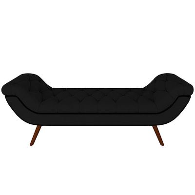Kit Cabeceira Cama Box Casal 140 cm Madrid com Puff Recamier Santorini Veludo Preto - Lyam Decor