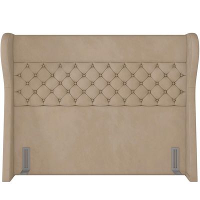 Kit Cabeceira Cama Box Casal 195 cm Madrid com Puff Recamier Santorini Veludo Bege - Lyam Decor